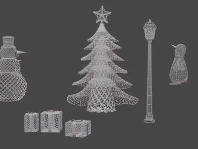 Set of outdoor christmas glowing decorations 3D model