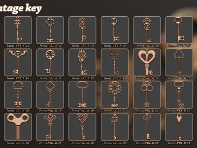 80 Vintage Key and Lock 3D Model   Alpha   Brush 3D model