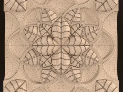 Decorative carving rosette mandala rectangular tiles 3D model