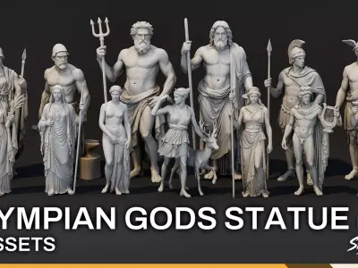 Olympian God Statue Pack Low-poly 3D model