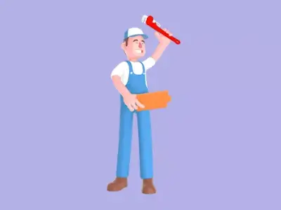 Stylized 3D Frustrated Mechanic Character - Cartoon Worker 3D model