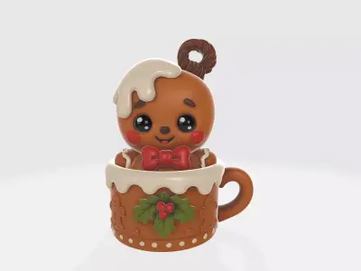 Gingerbread Man in Holiday Mug Cute Christmas Figurine Cookie 3D print model