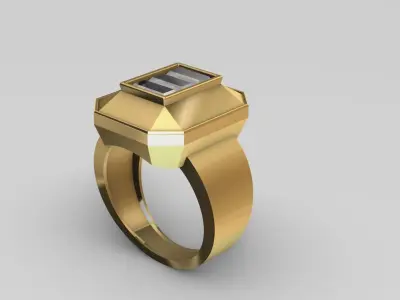 Square Ring with 3 baguette 3D print model