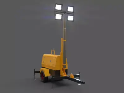 PBR Mobile Light Tower Generator B - Yellow Low-poly 3D model