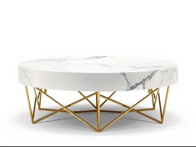 Chic Marble Coffee Table with Gold Geometric Legs model pack Low-poly 3D model