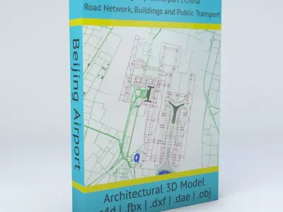 Beijing Capital PEK Airport Roads Buildings and Public Transport 3D model