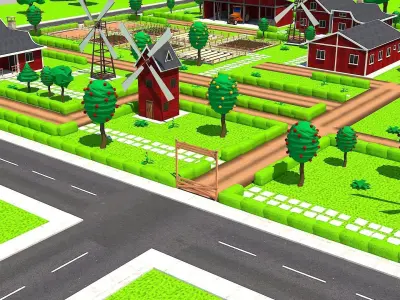 Low Poly Farmhouse and Environmental Pack 3D model Low-poly 3D model