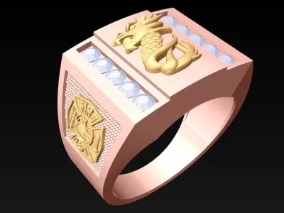 Dragon Ring - Mens Ring - N2541 3D print model