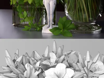 Flower vase fresh-cut lily bouquet woman statue 3D model