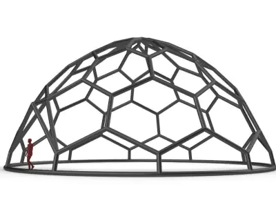 Hexagonal Dome structure Wireframe with Entry 3D model