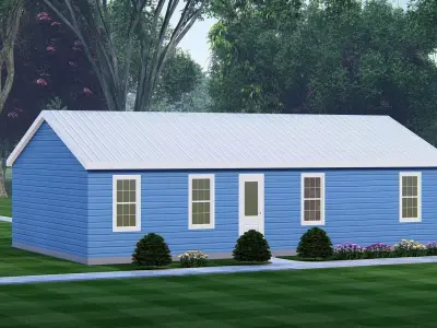 Barndominium Tiny House Exterior  Compact Barn Style Modern Home 3D model