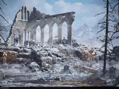 Modular Gothic Temple Environment UE4 Unreal Engine Low-poly 3D model