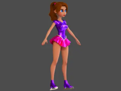 Cartoon Figure Skater Girl Low-poly 3D model