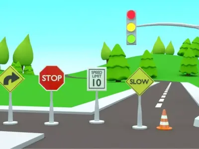 Road sign collection Low-poly 3D model