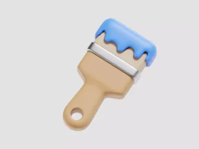 Cartoon Wall paint brush Low-poly 3D model