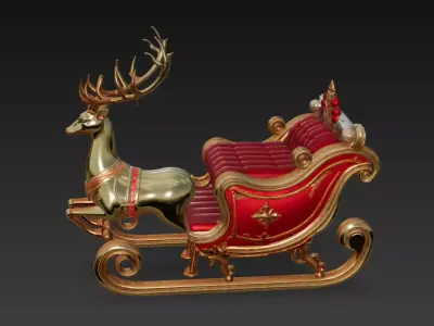 Luxury Golden Reindeer Sleigh - Ornate Christmas 3D Model 3D print model