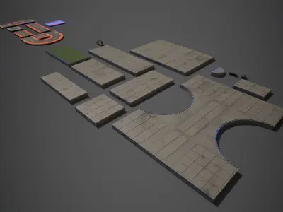 Sci Fi Modular Road Pack Low-poly 3D model