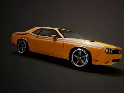 Low Poly Car Model orange dodge challenger Low-poly 3D model