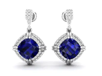 AV 551 Cushion Cut and Round Diamond Ladies Halo Drop Earrings 3D print model