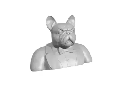 Gentleman French Bulldog half body with protruding tooth 3D print model