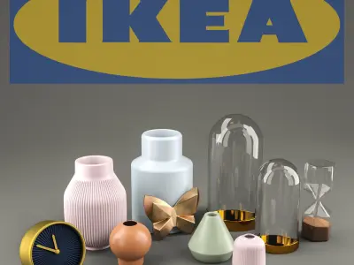 set 001 different vases and clocks 3D model