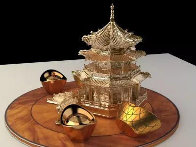 chinese tower with yuanbao 3D model