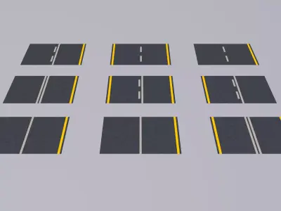 9 Road Patterns Low-poly 3D model