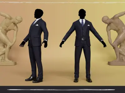 Men Pans with Shirt Blazer and Shoes Vest Blue Black  Low-poly 3D model