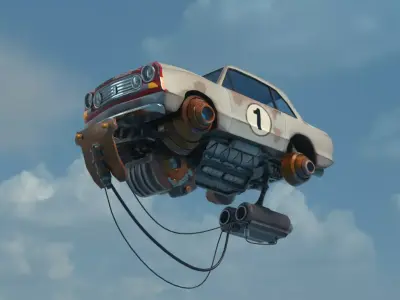 Flying car Low-poly 3D model