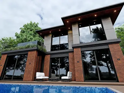 Modern Villa 3D Model with Textures and Lumion File Free 3D model