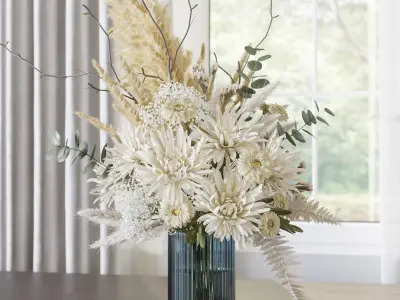 Flower Set 069 white pampas chrysanthemum fern 3D model