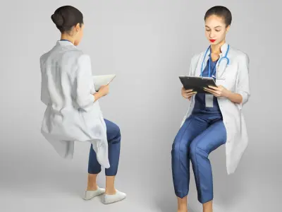 Nurse reads the medical history sitting on the chair 209  Low-poly 3D model