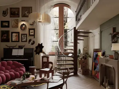 Mid Century interior scene 3D model