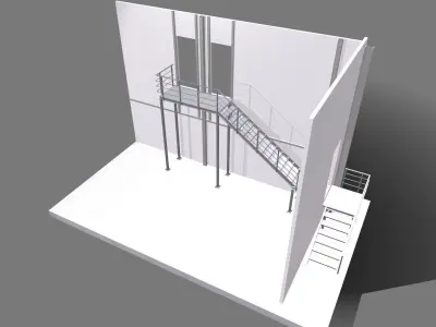 Attached metal staircase to the second floor 3D model