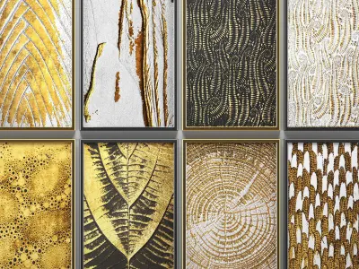 Collection of paintings with gold for walls 7 3D model