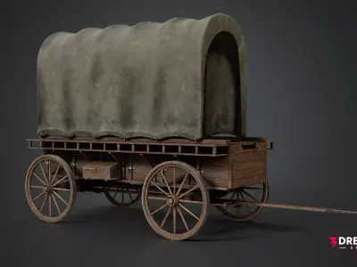Medieval Covered Wagon - Realistic Wooden Transport Low-poly 3D model