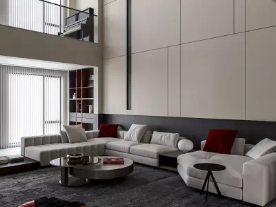 Modern villa living room interior scenes  3D model