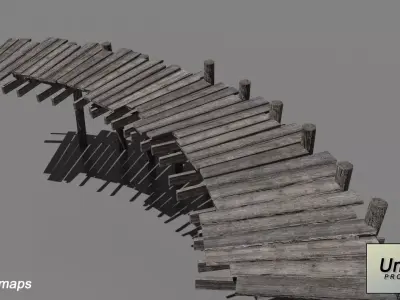 Wooden Bridge Low-poly 3D model