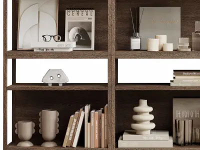 Decorative Set 004 - Wooden Shelves Decorative With Book Rack 3D model