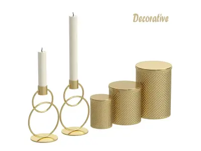 Decorative set three gold metal canisters 3D model
