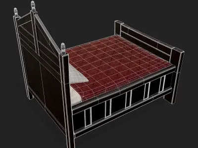 Rustic Medieval Twin Pannel Bed Low-poly 3D model