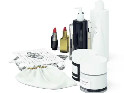 Cosmetics Set 3D Model and beauty products arranged 3D model