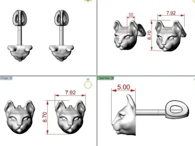 Cat earrings stud 3D print model