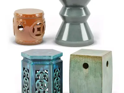 Ceramic Garden Stools Set 04 3D model