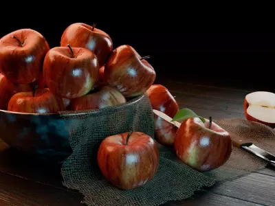 Apples Bowl and Knife 3D model