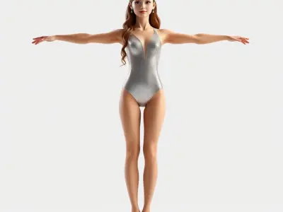 Elegant Female Character Silver Leotard D Model Low-poly 3D model