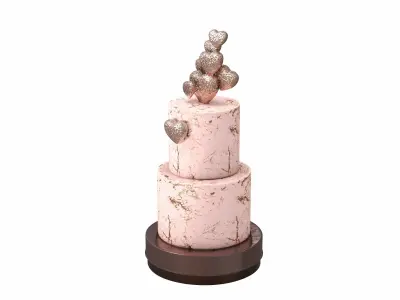  3D Two Tier Cake with Hearts decor 3D model