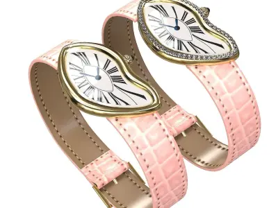 Gold Silver Leather Vintage Watch with Diamonds Low-poly 3D model