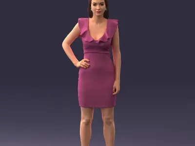 000163 Standing Woman in Pink Dress with Ruffled Neckline 3dp 3D print model