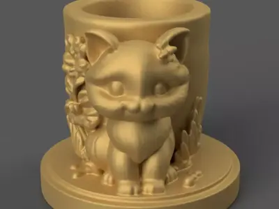 Adorable Cat planter candy container urn candle holder 2 3D print model